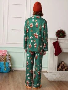 Chillnights 男士聖誕老人印花翻領休閒家居服套裝 - 綠色 - 查看 2