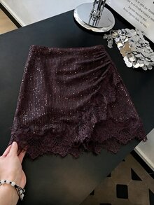 Muvela Women's Sequin Lace Skirt - Brown - View 4