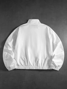 ROMWE MEN Street Life Men's Slogan Graphic Long Sleeve Zip-Up Casual Jacket - White - View 2