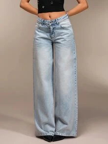 SHEIN 90's Baby Blue Low Waist Wide Leg Denim Jean, Plus - Light Wash - View 4