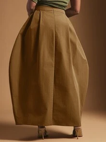 Vixey High Waist Balloon Shape Asymmetrical Midi Skirt - Mocha Brown - View 5