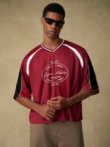 Emperor تي شيرت رياضي فضفاض للرجال مع رقع شبكية وطباعة ثلاثية الأبعاد - متعدد الألوان - مشاهدة 5