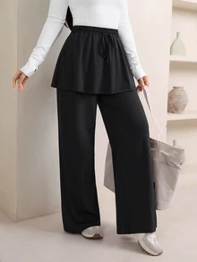 Veilorie Women's Solid Color Casual Versatile Daily Travel Sports Long Pants - Black - View 6
