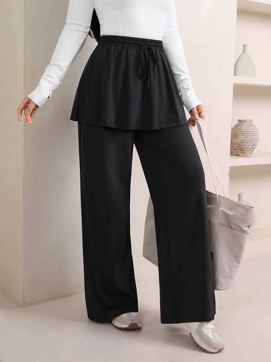 Veilorie Women's Solid Color Casual Versatile Daily Travel Sports Long Pants - Black - View 1