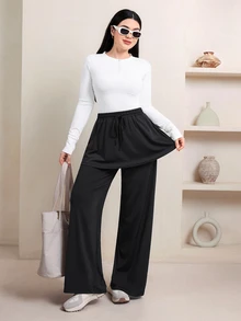 Veilorie Women's Solid Color Casual Versatile Daily Travel Sports Long Pants - Black - View 7