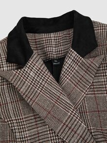 GlowEve CURVE Plus Size Women's Autumn/Winter Vintage Tweed Lapel Open Front Double-Breasted Commuter Minimalist Fashion Elegant Long Sleeve Overcoat Jacket - Brown - View 5