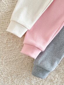 SHEIN 女嬰純色圓領長袖上衣與長褲休閒日常居家睡衣套裝 - 彩色 - 查看 7