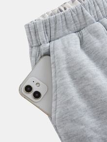 SHEIN 青少年女孩連帽衛衣與運動衫套裝，秋冬灰色拼接豹紋休閒極簡寬鬆加厚連帽衛衣 + 寬腿運動長褲 2 件套，適合秋冬日常、街頭、旅行、休閒、嘻哈與 Y2K 風格 - 灰色 - 查看 3