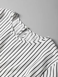 Easura Plus Size Women's Striped Casual Everyday Top - Apricot - View 11