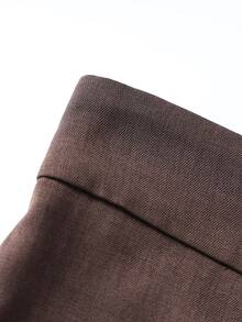 Sweetra CURVE Plus Size Women's Elegant Solid Color Decorative Button Long Wide Leg Casual Pants - Brown - View 4