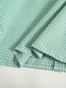 ROMWE MEN Street Life Herrskjorta i casual stil med broderade bokstäver och rutmönster, 2-i-1 - Grön - Visa 7