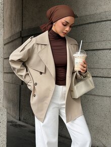 DAZY Women's Elegant Lapel Button Long Sleeve Jacket - Khaki - View 1