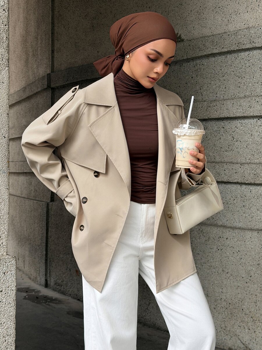 DAZY Women's Elegant Lapel Button Long Sleeve Jacket - Khaki - View 1