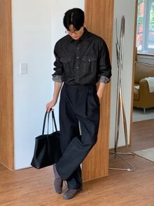 DAZY Spring/Autumn Black Original Color Denim Washed Distressed Shirt Jacket For Men - Black - View 7