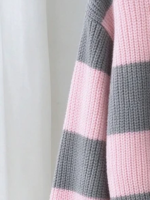 SHEIN Girls' Long Sleeve Pink Gradient Striped Pullover Crew Neck Sweater, Winter - Multicolor - View 6