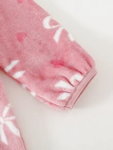 Cozy Pixies 女嬰休閒蝴蝶結圖案毛絨連帽連身衣 長袖拉鍊連身褲 抓絨連身衣 一件式套裝 嬰兒幼兒冬季衣物 - 彩色 - 查看 6