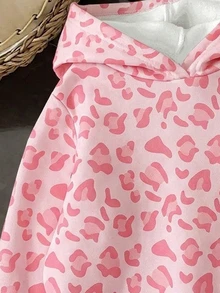 Baby Girl Casual Minimalist Soft Hooded Long Sleeve Drop Shoulder Fleece Lined Cartoon Pattern Sweatshirt Suitable For Autumn/Winter - Multicolor - View 3