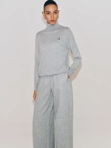 Anewsta Essential Oversized High Neck Lazy Knit Long Sleeve Top - Apricot - View 3