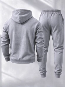 Manfinity Homme 男士 California 圖案連帽衛衣與慢跑褲套裝，寬鬆版型 2 件式運動休閒套裝，適合街頭穿搭 - 灰色 - 查看 2