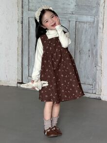 DAZY Young Girl) Polka Dot Sleeveless Round Neck Casual Autumn/Winter Dress - Coffee - View 8