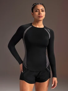 Powerista Women's Colorblock Raglan Long Sleeve Casual Fitness Sports T-Shirt - Black - View 3