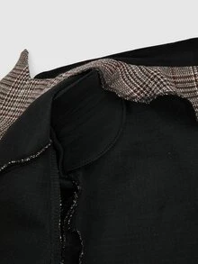GlowEve CURVE Plus Size Women's Autumn/Winter Vintage Tweed Lapel Open Front Double-Breasted Commuter Minimalist Fashion Elegant Long Sleeve Overcoat Jacket - Brown - View 7