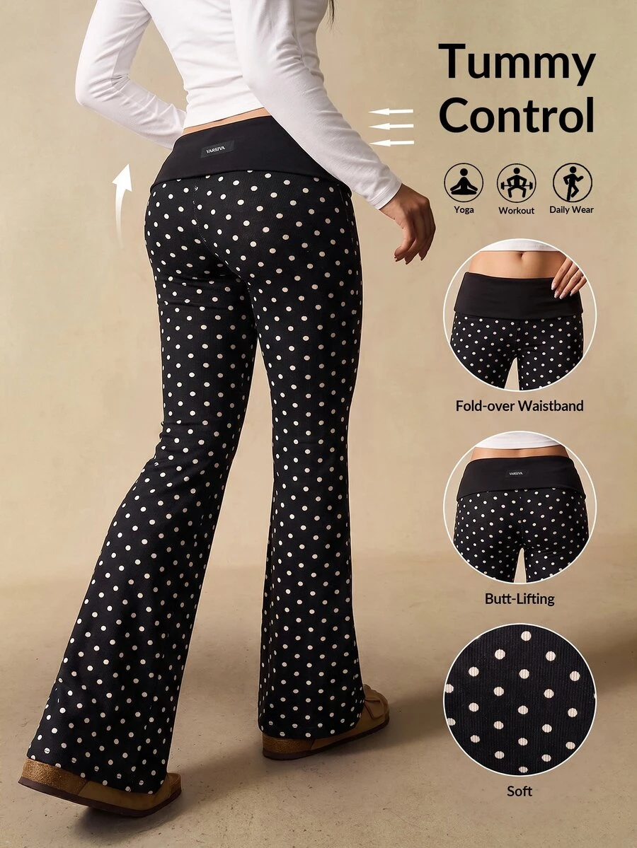 VARSIVA Women's Casual Striped Flared Pants With Waist Fold Over Leggings - Black and White - View 1