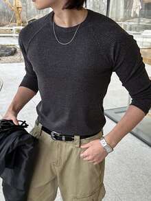 DAZY Spring/Autumn Dark Grey Fitted Men's T-Shirt - Dark Grey - View 3