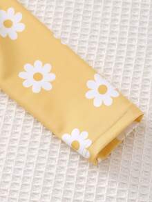 Cozy Pixies Baby Girl Floral Print Long Sleeve Zipper Swimsuit For Beach Vacation - Mustard Yellow - View 3