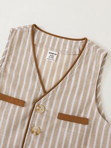 SHEIN 男嬰條紋單排扣背心與長褲紳士西裝套裝 - 彩色 - 查看 4