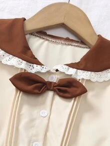 DAZY Girls' College Style Peter Pan Collar Long Sleeve Dress, Spring/Autumn - Apricot - View 3