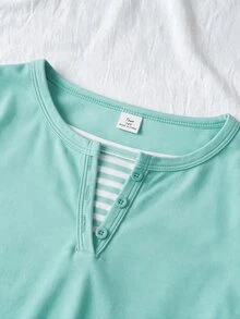 SHEIN Teen Girl Patchwork Striped 2 In 1 Long Sleeve Casual T-Shirt - Multicolor - View 3