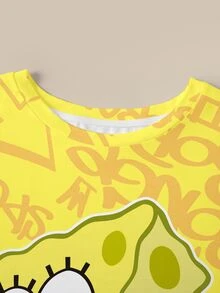 SpongeBob SquarePants | SHEIN Plus Size Women's Cartoon Print Casual Everyday Short Sleeve T-Shirt - White - View 6