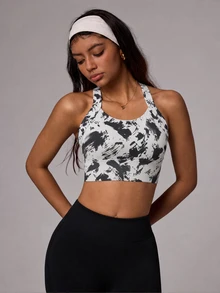 SHEIN Core Rhythm Women's Colorblock Casual Daily Sports Bra - Black and White - View 5