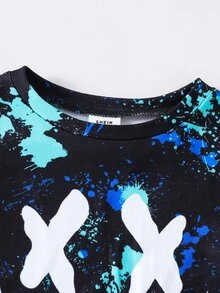 SHEIN 青少年男孩休閒舒適卡通印花上衣與修身長褲睡衣套裝 - 彩色 - 查看 7