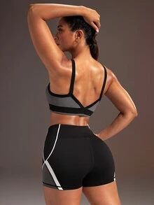 Powerista Women's Colorblock Tank Top And Shorts Sports Set - Dark Grey - View 3