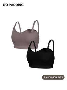 Moonlight&Mama [Random Color]Women's Popular Fashion Comfortable Minimalist Solid Color High Cost-Performance High Quality Plus Size Seamless Maternity Nursing Bra - Multicolor - View 3