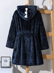 SHEIN 青少年男孩毛絨復古長袖連帽睡袍居家服 - 藍色 - 查看 5