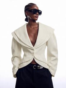 LYSMO Women's Elegant Lapel Long Sleeve Blazer - Apricot - View 7