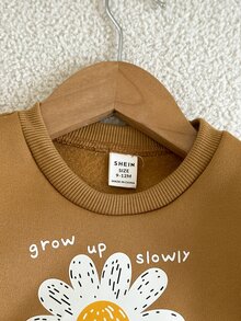 SHEIN 女嬰可愛秋冬休閒花卉圖案運動衫與長褲套裝 - 棕色 - 查看 4