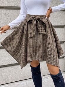 SHEIN LUNE 女款蝴蝶結格紋優雅不對稱裙，適合秋冬穿著 - 彩色 - 查看 4
