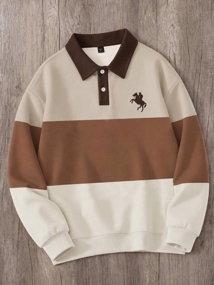 Daypath Men's Color Block Contrast Knight Logo Print Design Button ...