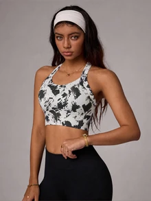 SHEIN Core Rhythm Women's Colorblock Casual Daily Sports Bra - Black and White - View 6