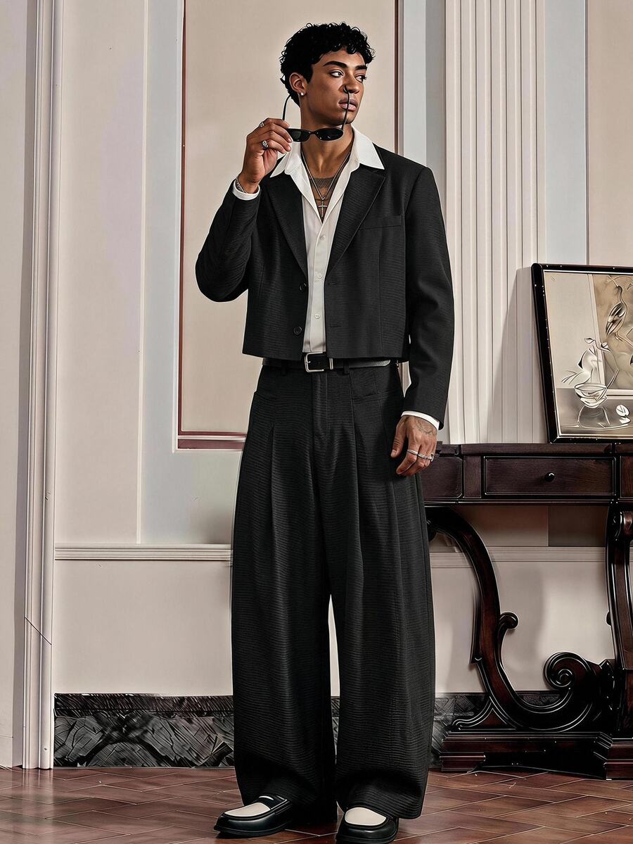 SWAVVY Men's Solid Color Long Sleeve Jacket And Pants Casual Daily Suit Set - Brown - View 1