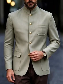 Manfinity Bizformal Herrblazer med enkelknäppning och lång ärm, kontor och affärsbruk - Grön - Visa 4