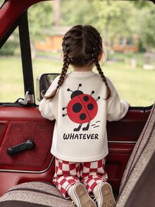 SHEIN 2件組幼女休閒運動衫長褲套裝，學院風奶油紅棋盤格，羅紋袖口長袖圓領，休閒版型，適合假日秋季Y2K穿搭 - 紅色 - 查看 10