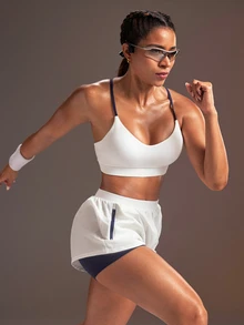 Powerista Women's Colorblock Bra And Shorts Daily Fitness Sports Set - White - View 6