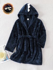 SHEIN 青少年男孩毛絨復古長袖連帽睡袍居家服 - 藍色 - 查看 2