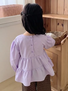 Dazy Kids 少女時尚刺繡荷葉邊下擺襯衫 - 紫色 - 查看 3