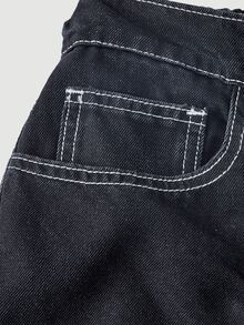 SHEIN Tall CURVE 大尺碼女款休閒日常旅行牛仔褲，附口袋與鈕扣 - 黑色 - 查看 6